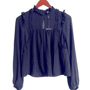 ZARA Navy Ruffle Top Women’s Sz X-Small NWT 🏷 trafaiuc collection